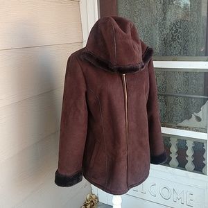 Faux suede teddy bear coat with hood